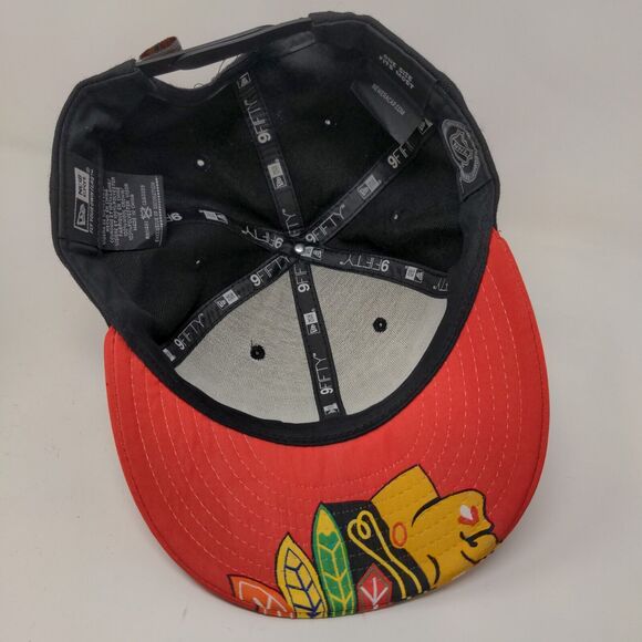 New Era 9Fifty Men's NHL Chicago Blackhawks Snapback Hat Black OSFM Big Logo - Picture 6 of 8